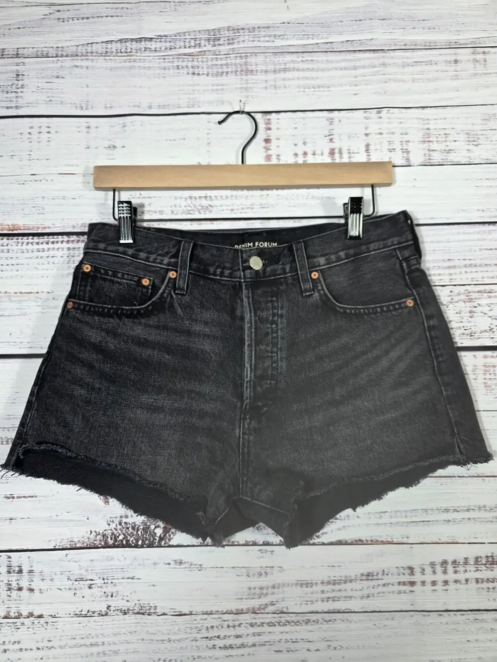Denim Forum Yoko High Rise Black Cutoff Denim Short Size 28